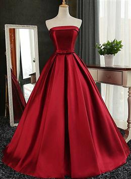 Picture of Pretty Satin Scoop Floor Length Ball Formal Dresses , Dark Red Color Sweet 16 Gown